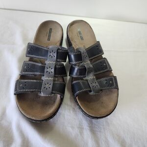 Clarks Leisa Womens Slide Sandals Brown Leather Slip On Comfort Shoes Size 9.5 M